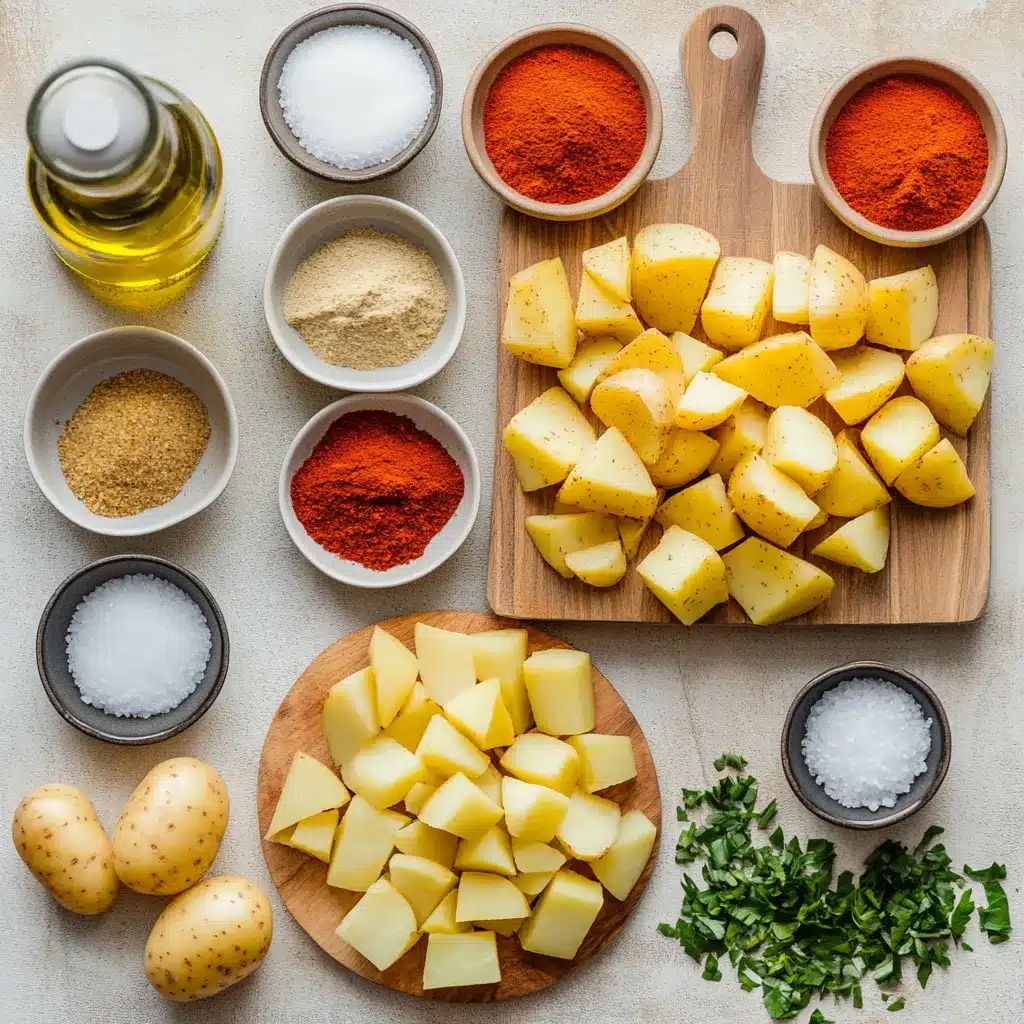 Easy Air Fryer Diced Potatoes: Delicious Recipe Ideas 4 Ingredients for EASY AIR FRYER DICED POTATOES including golden crispy potato cubes, herbs, olive oil and glass of water