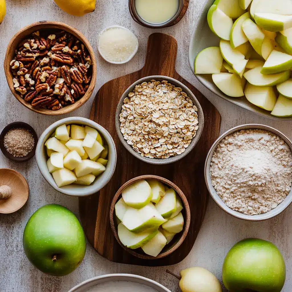 Easy Apple Crisp Recipe: Delicious and Quick Dessert 5 Fresh ingredients including apples, oats, brown sugar, and spices for easy apple crisp recipe