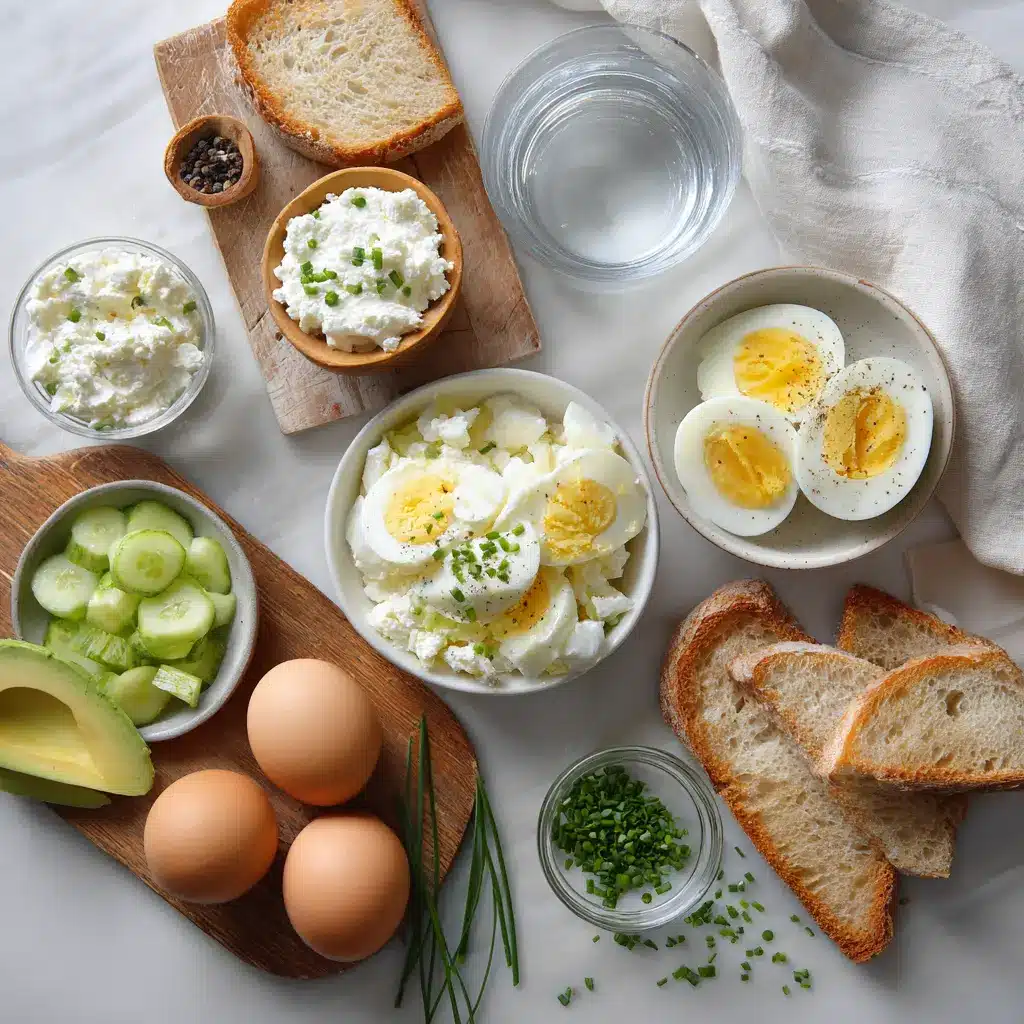Ingredients for egg salad with cottage cheese no mayo including eggs, cottage cheese, smoked paprika, and pickle relish