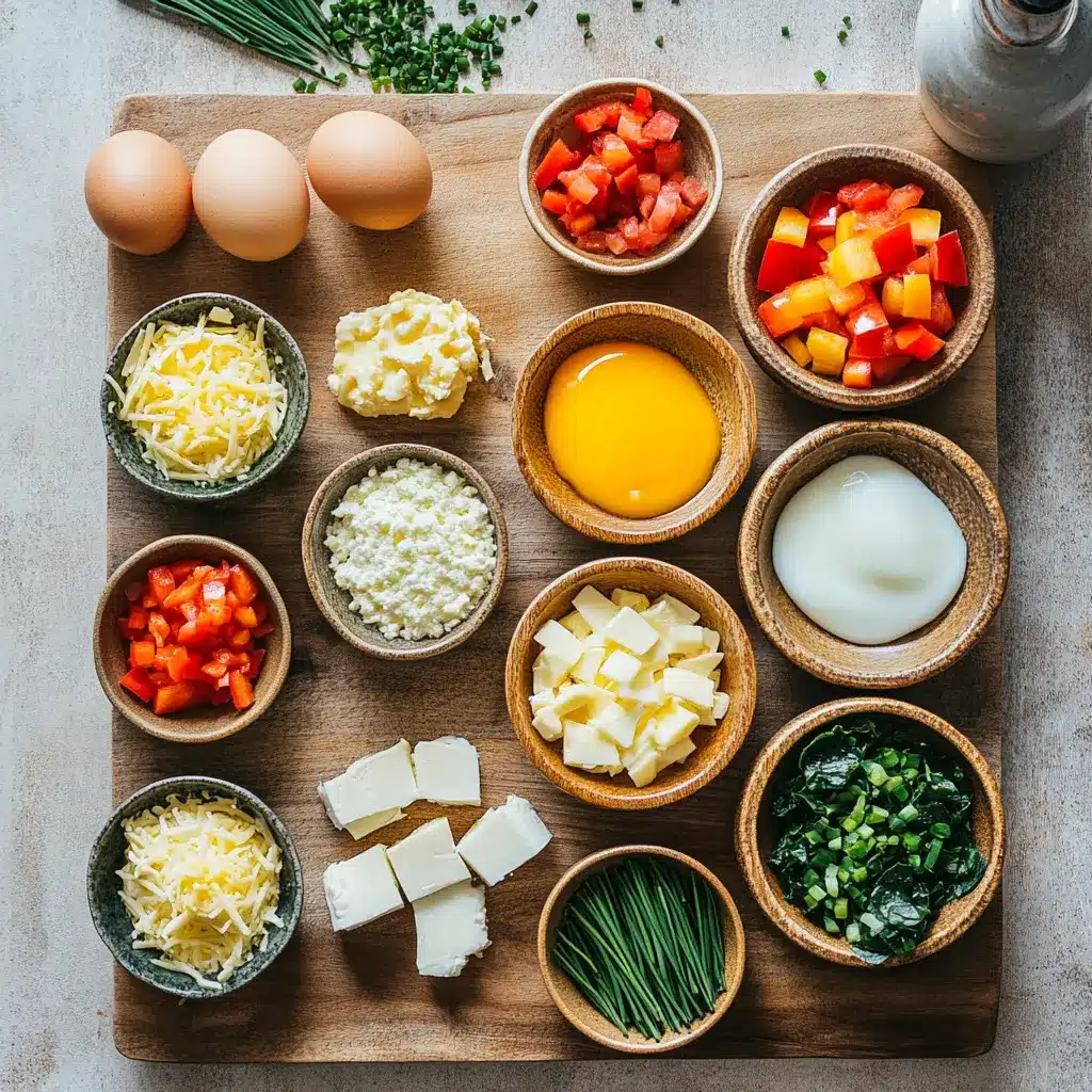 High Protein Baked Egg Bowls: Easy Delicious Meal Prep 4 Ingredients for High Protein Baked Egg Bowls including cottage cheese, spinach, turkey sausage and cheddar cheese