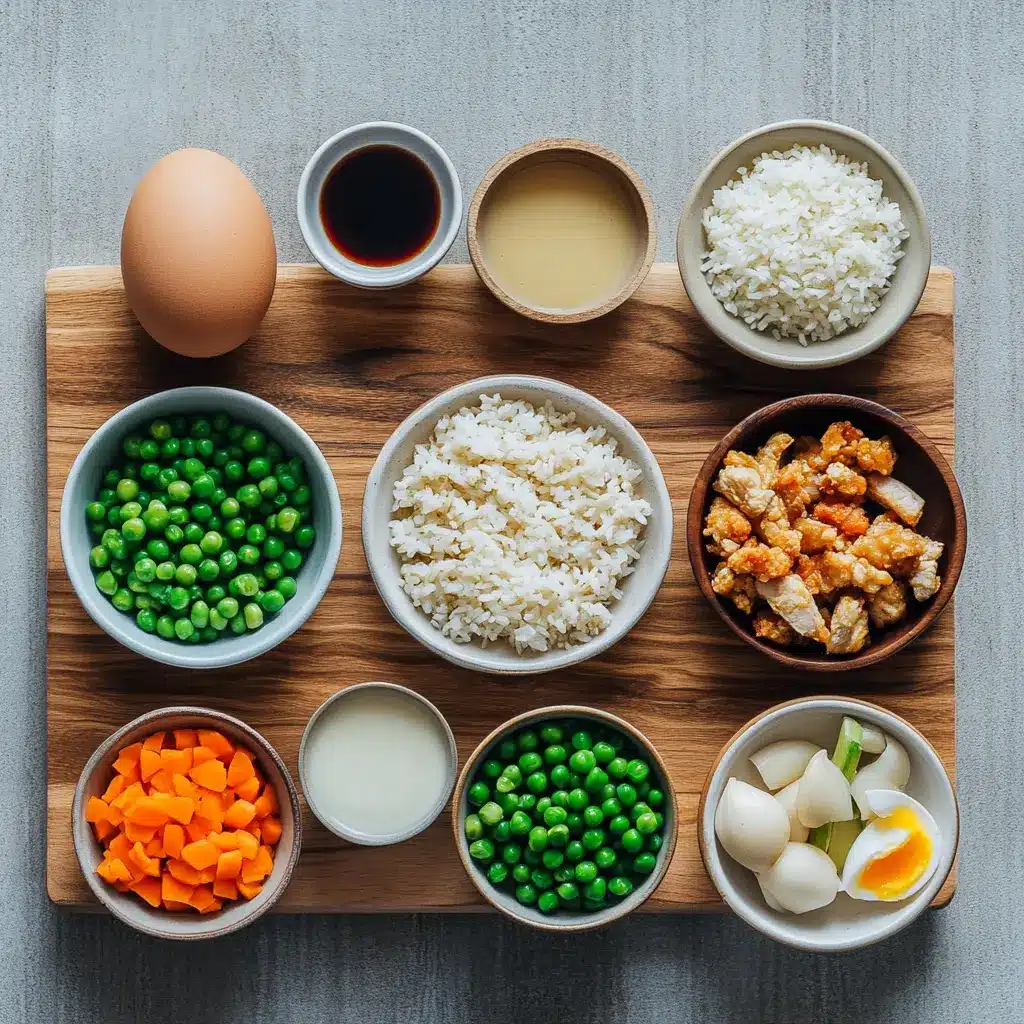 High Protein Crispy Garlic Chicken Fried Rice Recipe 4 Top view of High Protein Crispy Garlic Chicken Fried Rice with visible ingredients like golden chicken, garlic, and rice presented cleanly