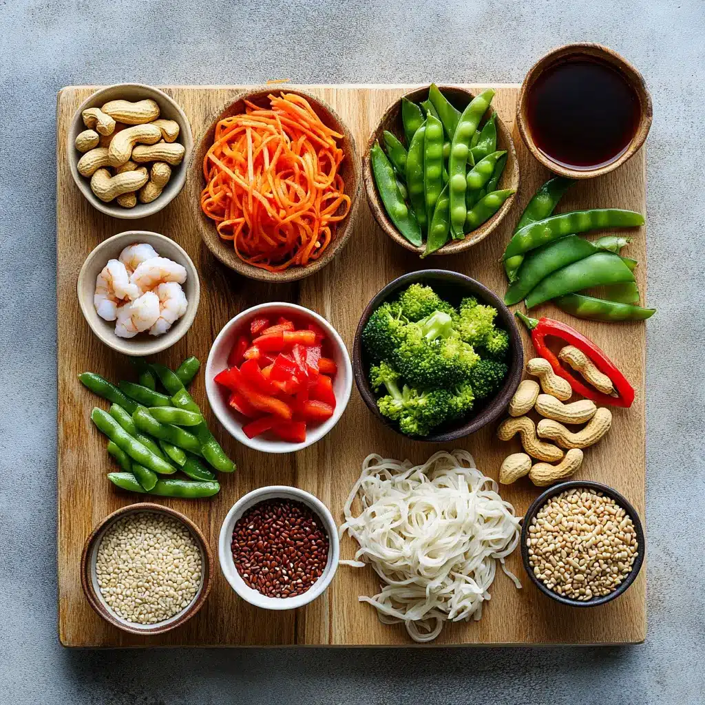 High-Protein Shrimp Stir Fry with Noodles: Easy Delicious Meal 4 Overhead view of shrimp stir fry with noodles and fresh vegetables in a bowl