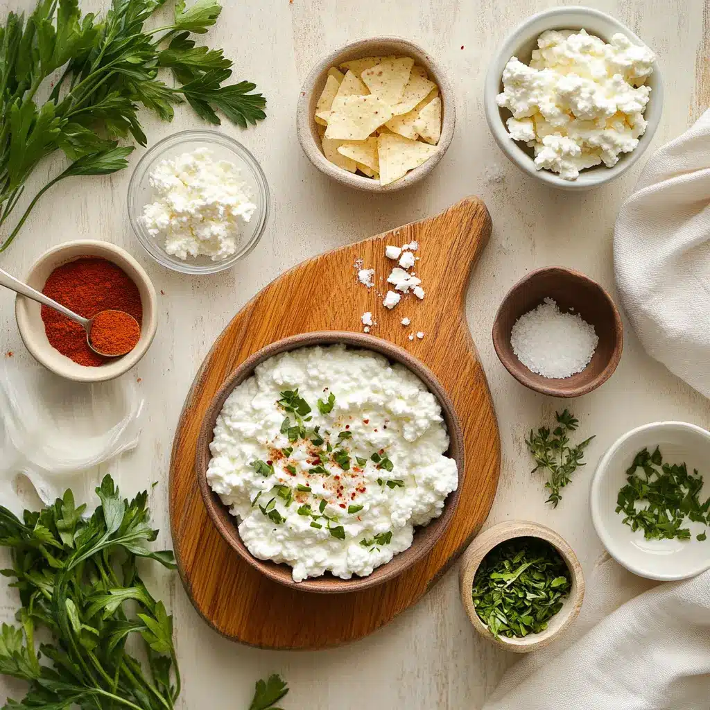 Keto Cottage Cheese Chips Recipe: Quick and Delicious Snack 4 Ingredients for making keto cottage cheese chips including cottage cheese, herbs, and spices on a white napkin
