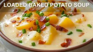 LOADED BAKED POTATO SOUP centered hero view, clean and uncluttered