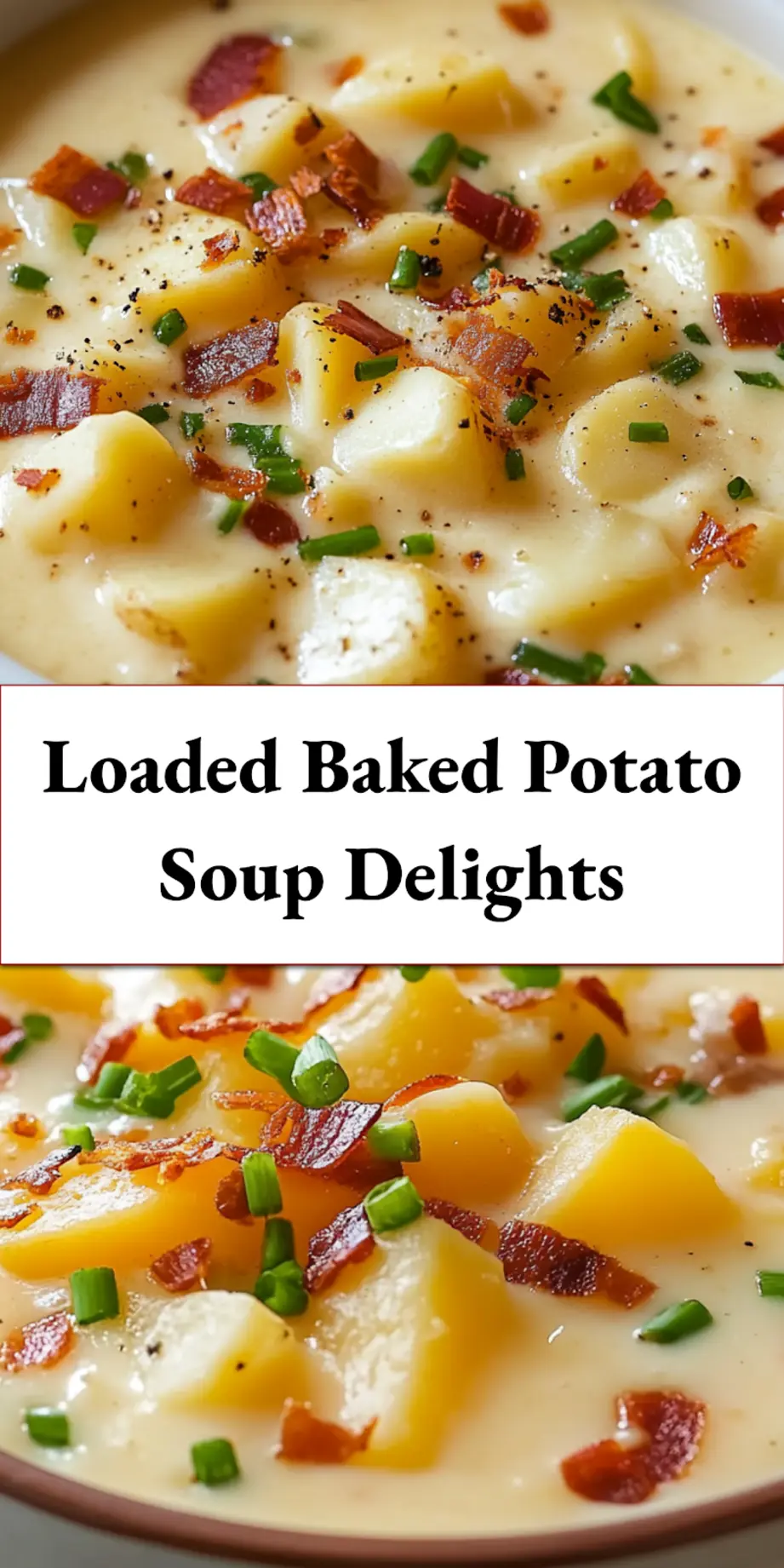 Loaded Baked Potato Soup: Comfort in Every Bite 5 Final served bowl of loaded baked potato soup, garnished with cheese, bacon bits, and chives