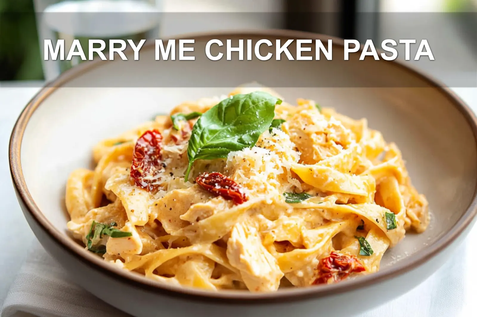 MARRY ME CHICKEN PASTA creamy pasta with shredded chicken sun-dried tomatoes basil in warm glow