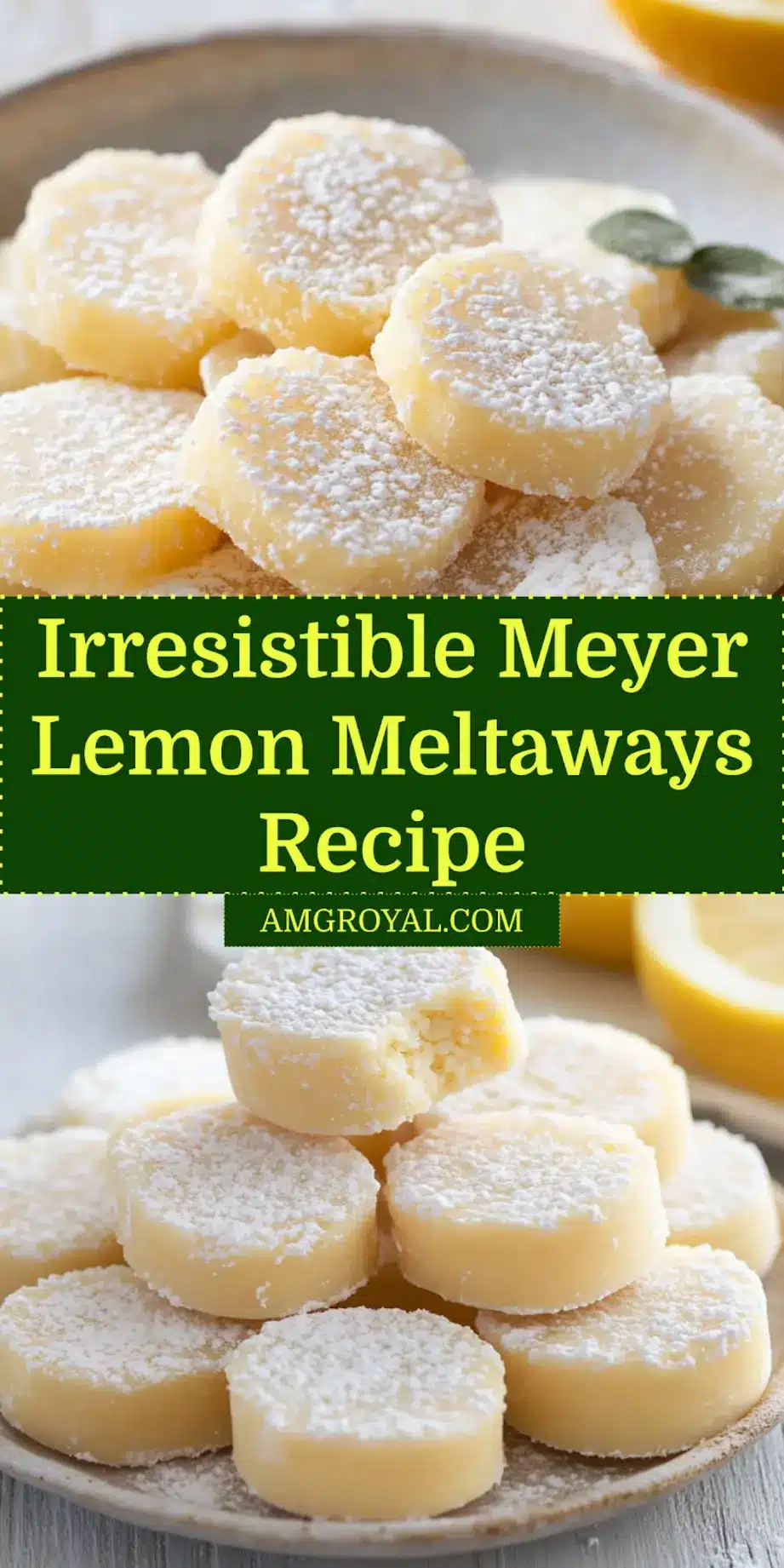 Meyer Lemon Meltaways Recipe - Easy and Delicious Treats 5 Beautiful Meyer Lemon Meltaway cookies displayed in a bright setting with soft natural light, highlighting their powdery finish