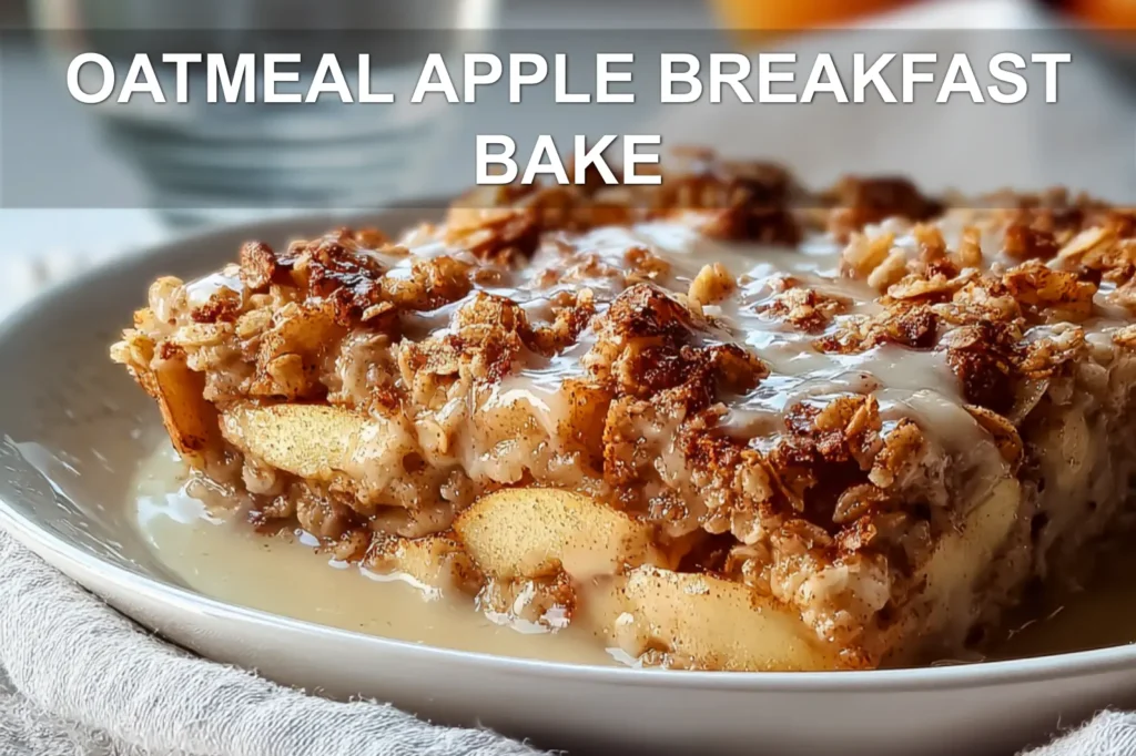 OATMEAL APPLE BREAKFAST BAKE hero image warm tones shallow depth of field glass water