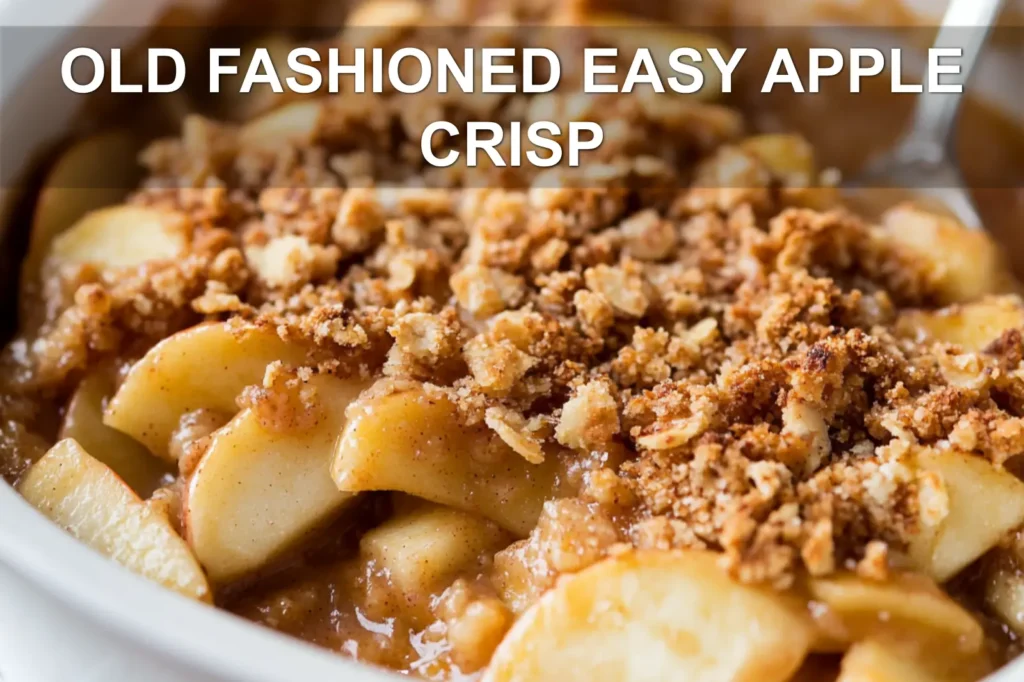 OLD FASHIONED EASY APPLE CRISP centered hero view, clean and uncluttered