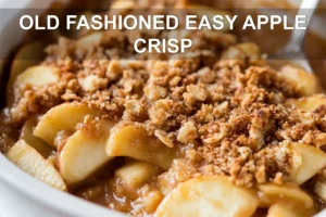Old Fashioned Easy Apple Crisp: Irresistibly Quick Recipe OLD FASHIONED EASY APPLE CRISP centered hero view, clean and uncluttered