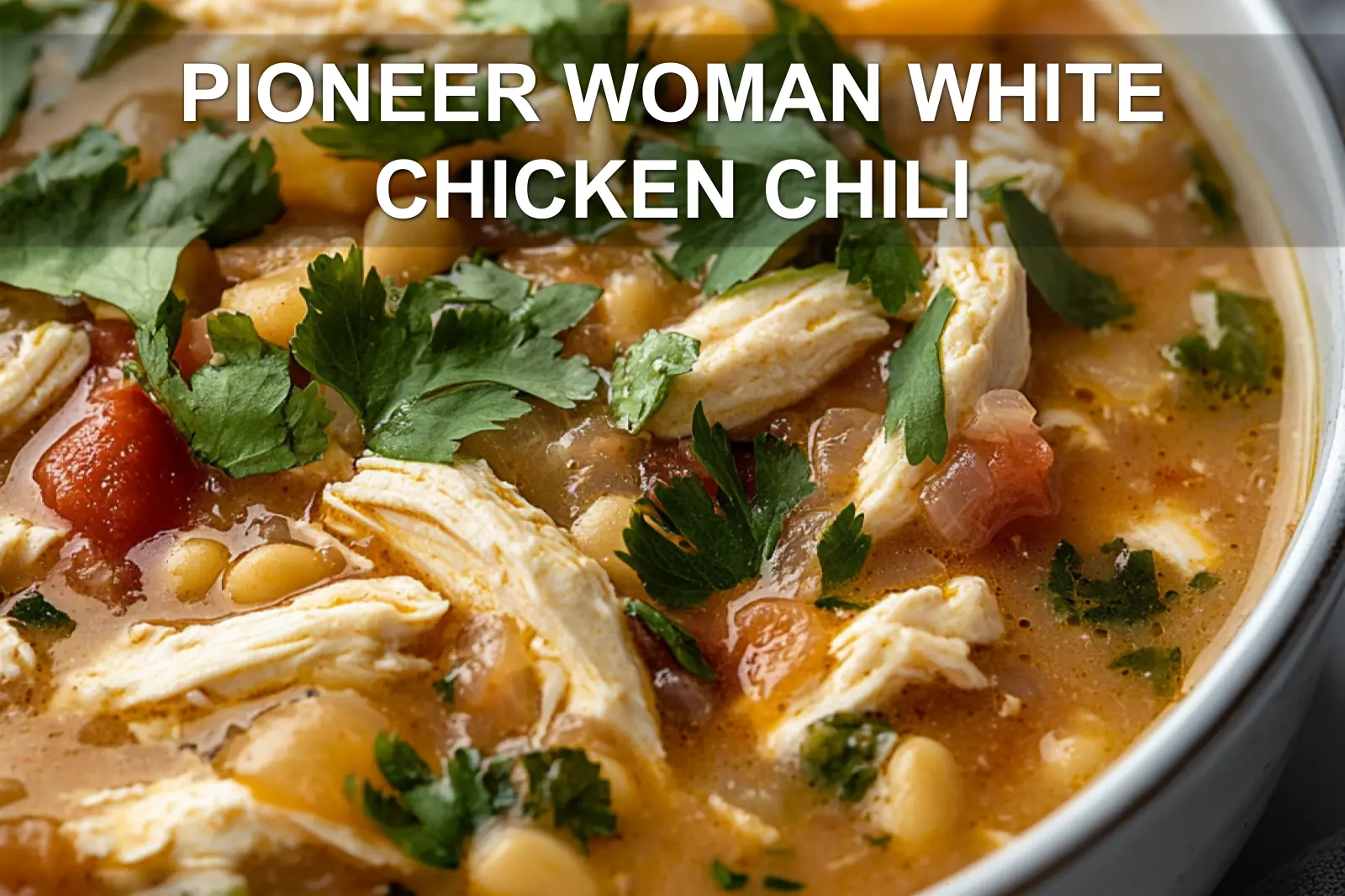 PIONEER WOMAN WHITE CHICKEN CHILI centered hero view, clean and uncluttered