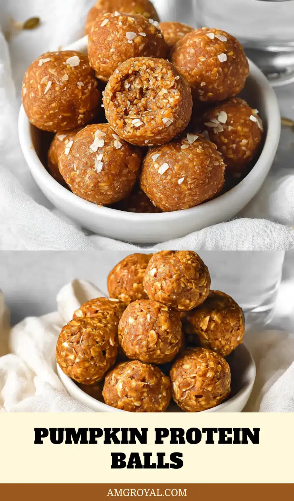 Pumpkin Protein Balls: Easy and Delicious Recipe 5 Finished pumpkin protein balls served on a white napkin with soft natural lighting and cozy autumn vibes