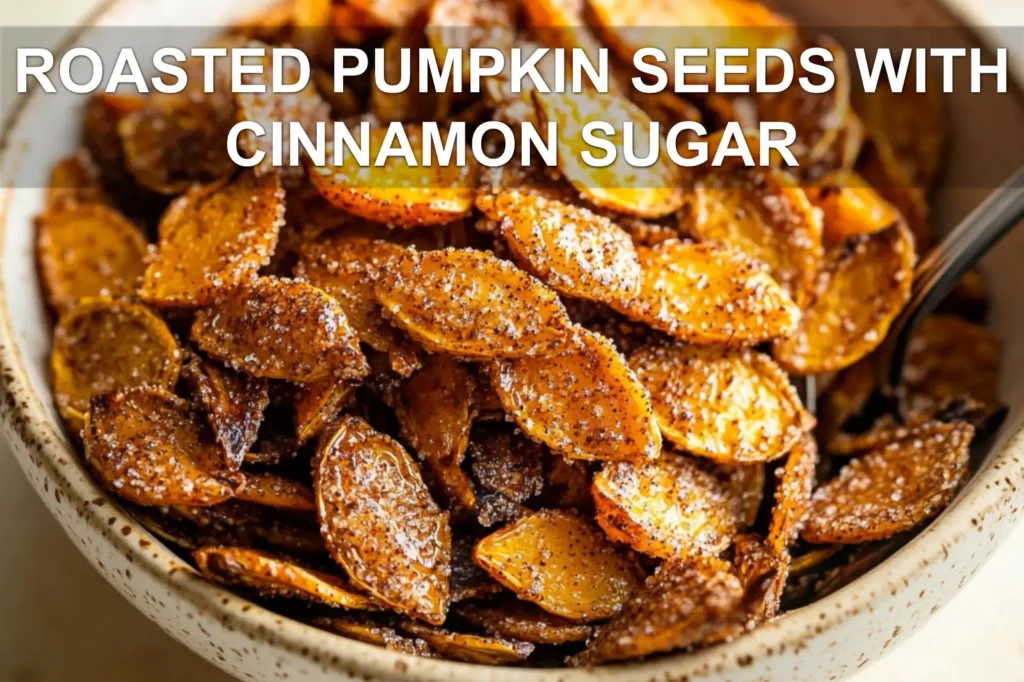 ROASTED PUMPKIN SEEDS WITH CINNAMON SUGAR centered hero view, clean and uncluttered
