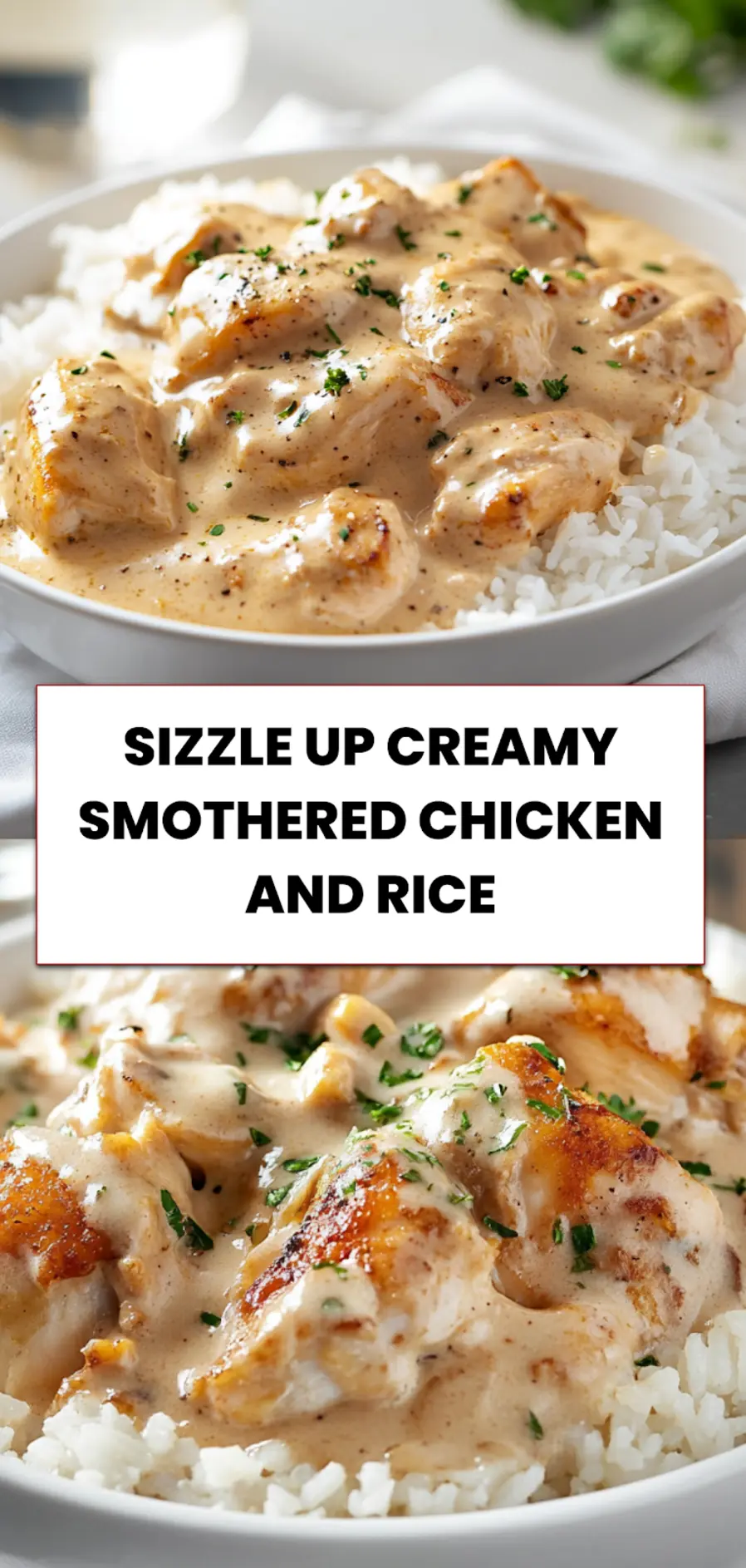 Sizzle Up Creamy Smothered Chicken And Rice: Easy & Delicious 5 Closeup of smothered chicken in creamy mushroom gravy served over rice