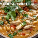 SLOW COOKER WHITE CHICKEN CHILI centered hero view, clean and uncluttered