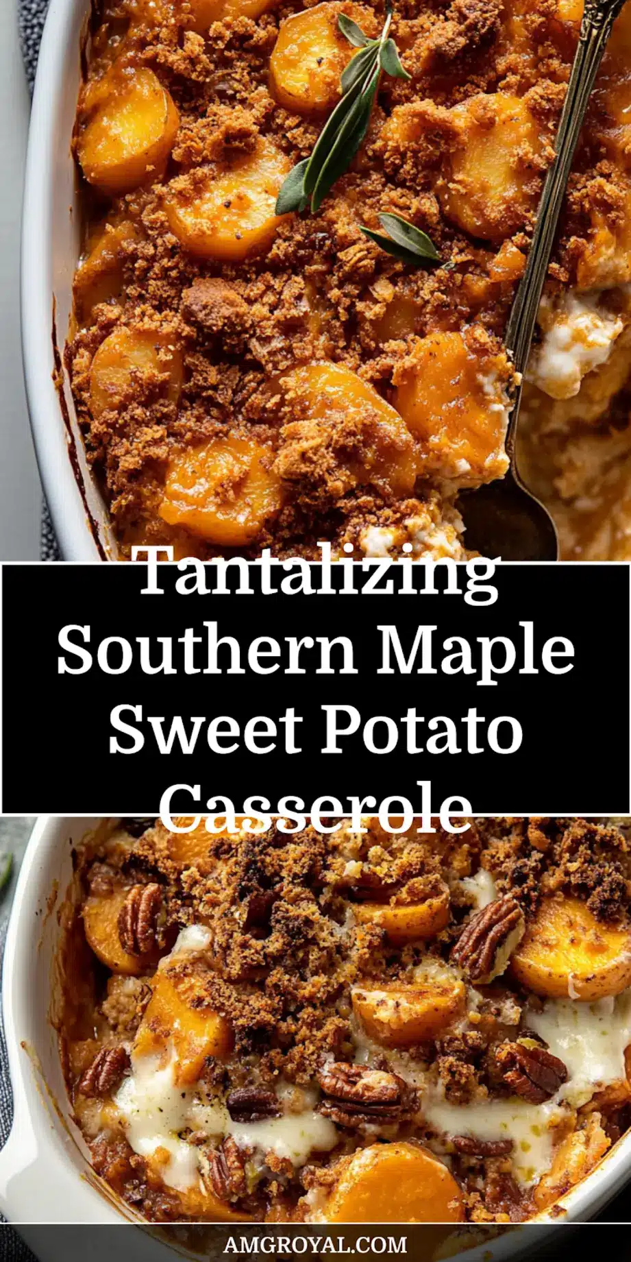 Southern Maple Sweet Potato Casserole Easy Recipe Delight 5 Southern Maple Sweet Potato Casserole with pecan topping ready to serve on a holiday table