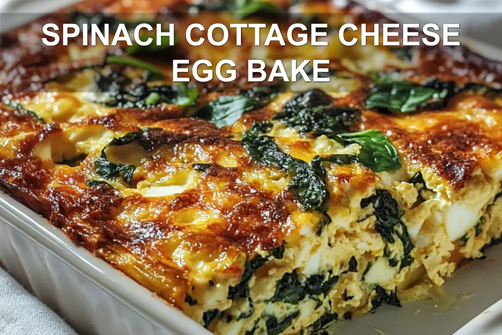 SPINACH COTTAGE CHEESE EGG BAKE golden baked casserole with spinach and scallions