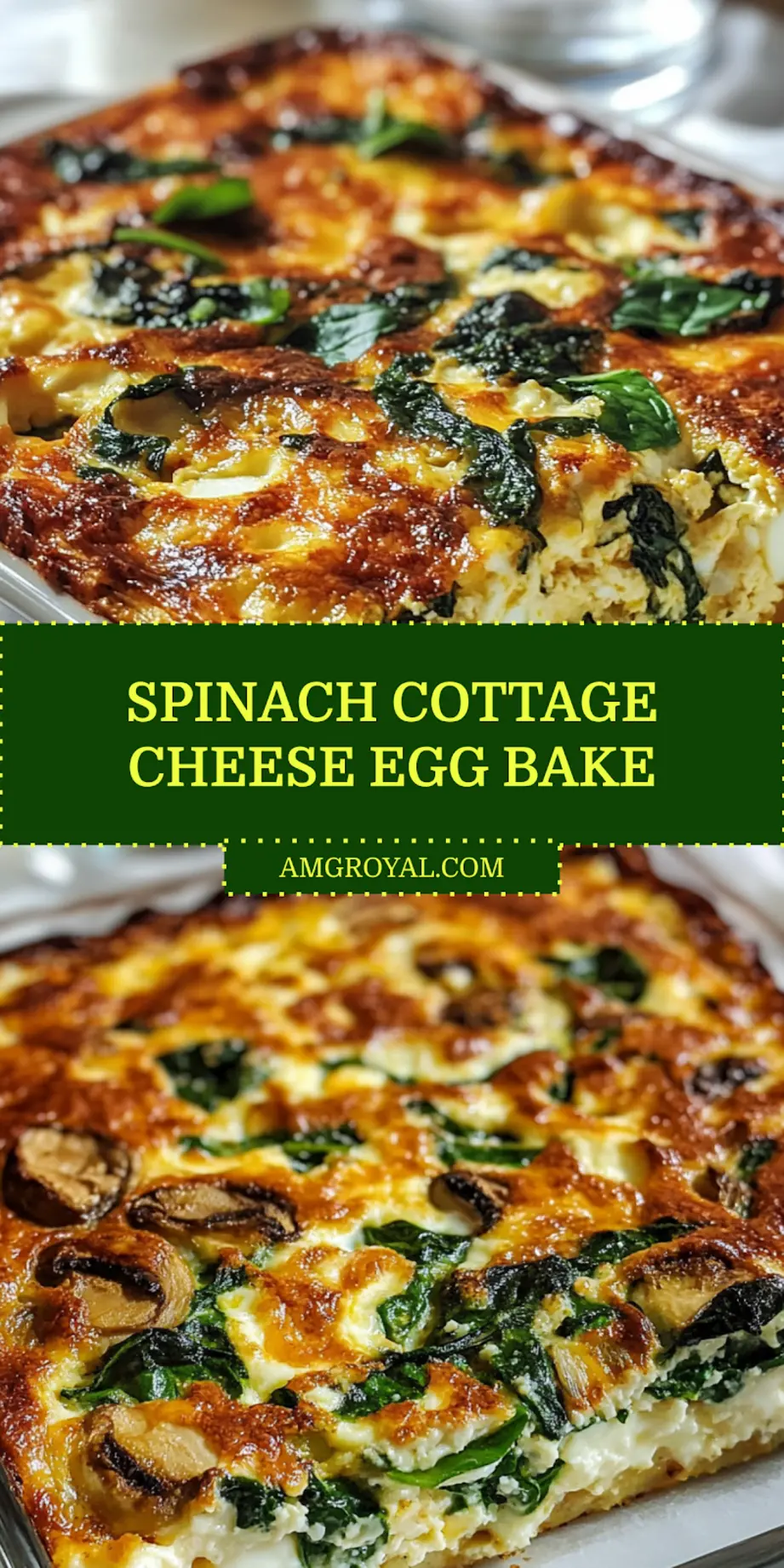 Spinach Cottage Cheese Egg Bake in a golden brown crust, perfect for brunch or make-ahead breakfast