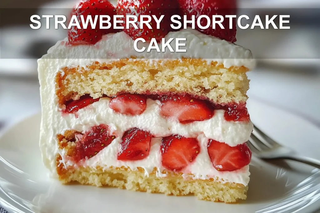 STRAWBERRY SHORTCAKE CAKE centered hero view, clean and uncluttered