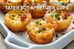 Tater Tot Appetizer Cups for Irresistible Party Ideas TATER TOT APPETIZER CUPS centered hero view, clean and uncluttered