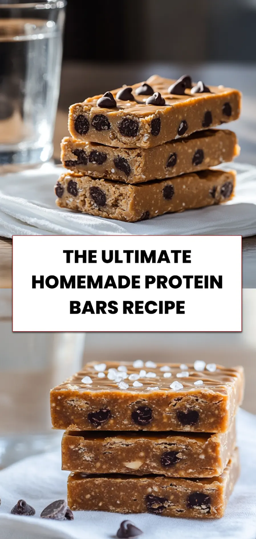 The Ultimate Homemade Protein Bars Recipe: Delicious and Easy 5 Finished homemade protein bars with peanut butter, Medjool dates, oats, and chocolate, cut into bars and sprinkled with sea salt