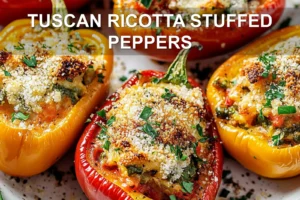 TUSCAN RICOTTA STUFFED PEPPERS centered hero view, clean and uncluttered
