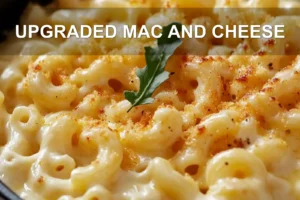 UPGRADED MAC AND CHEESE centered hero view, clean and uncluttered