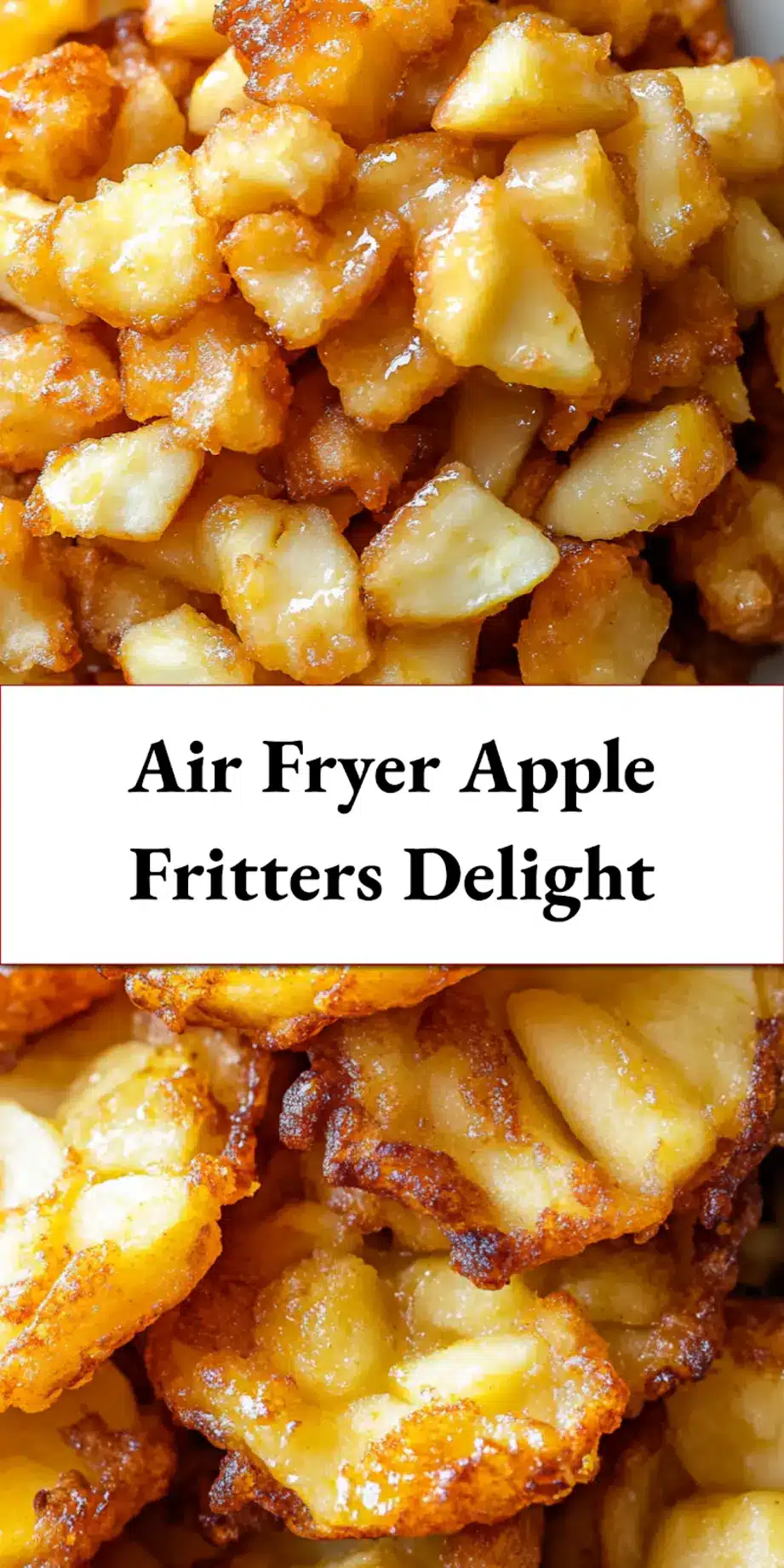 Air Fryer Apple Fritters Recipe: Simple and Delicious 7 Golden-brown Air Fryer Apple Fritters, lightly dusted with powdered sugar and arranged on a serving plate.