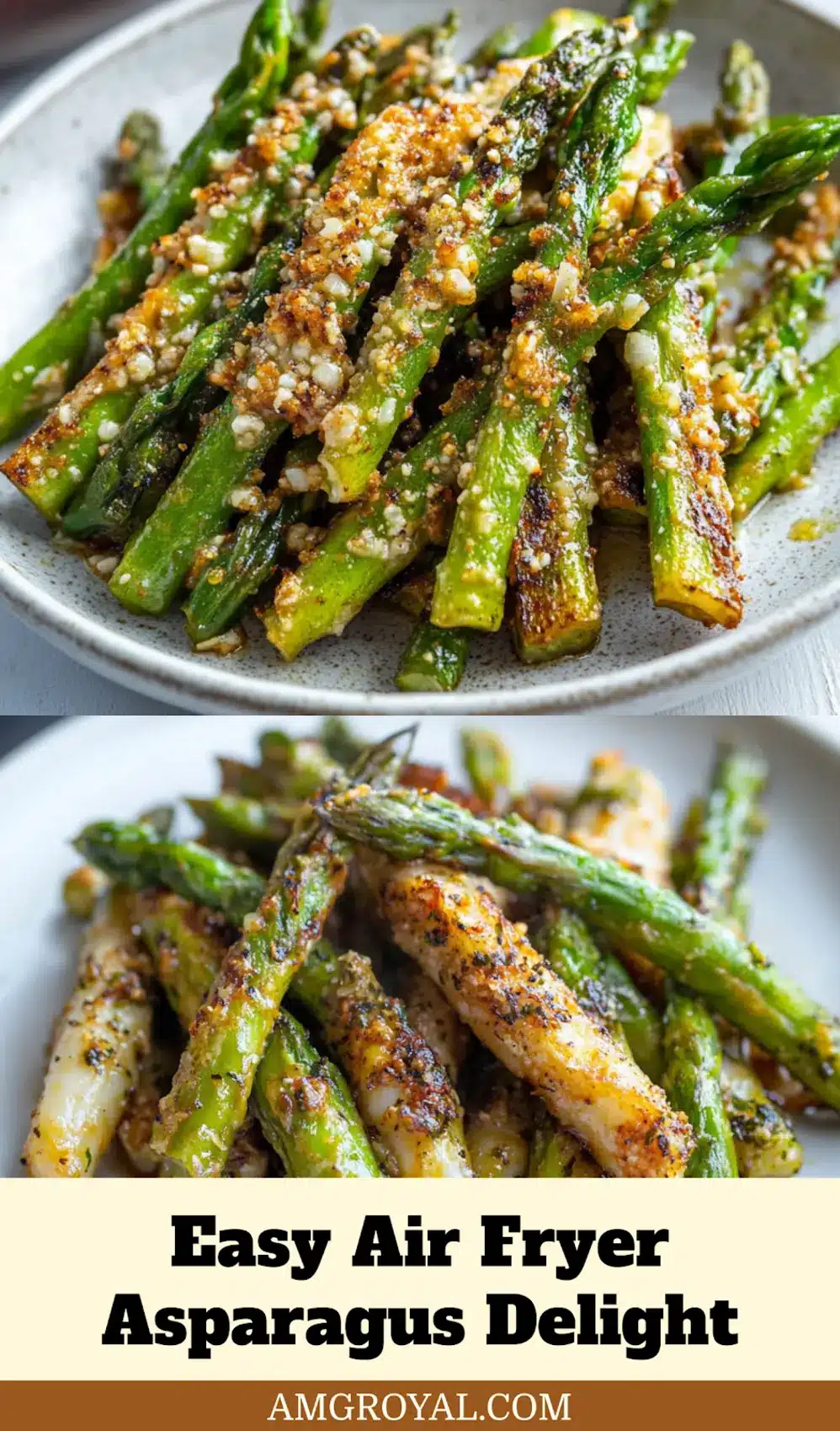 Air Fryer Asparagus Quick Delicious Recipe 7 AIR FRYER ASPARAGUS centered hero view, clean and uncluttered_pin