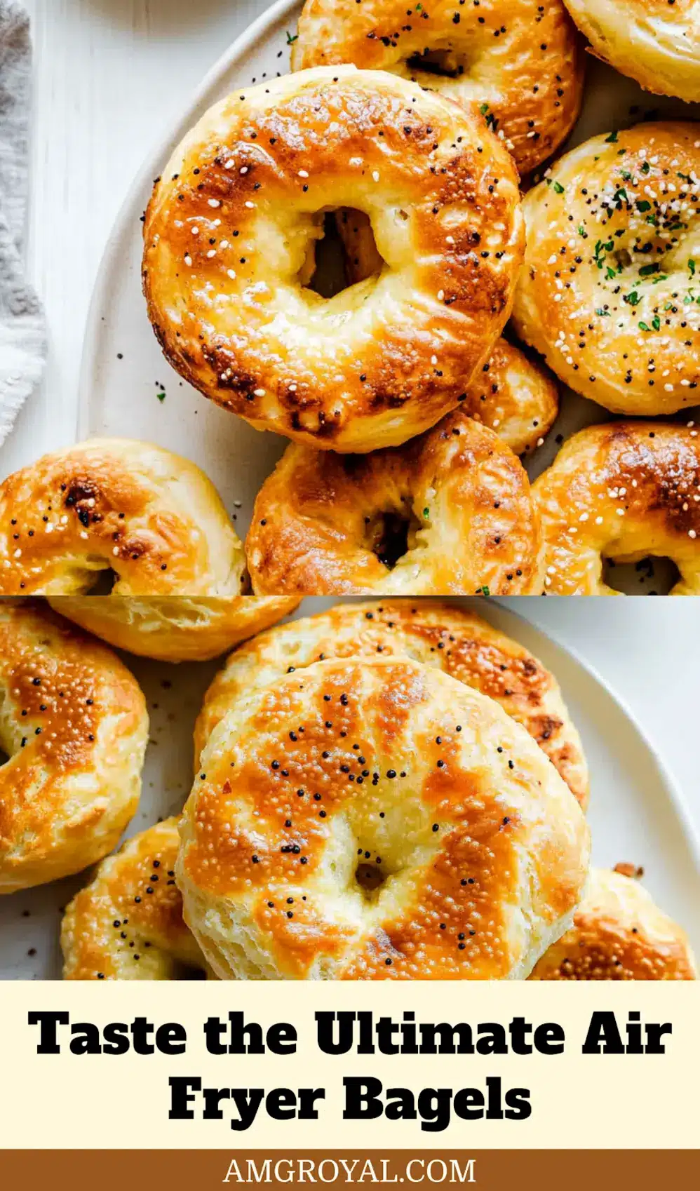 Freshly baked air fryer bagels with a golden crust, perfect for breakfast or a snack.