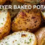 AIR FRYER BAKED POTATOES centered hero view, clean and uncluttered