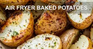 Air Fryer Baked Potatoes Easy Recipe for Crispy Experience AIR FRYER BAKED POTATOES centered hero view, clean and uncluttered