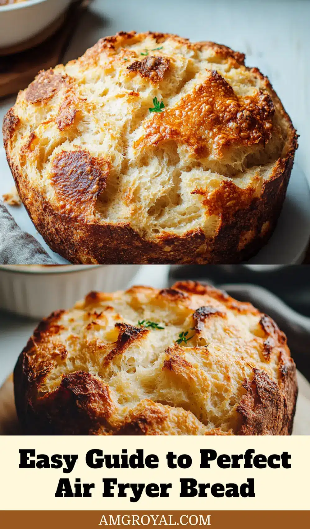 Air Fryer Bread: Easy Delicious Recipes to Love 7 Freshly baked Air Fryer Bread, golden crust, sliced to reveal soft interior, perfect for pinning.