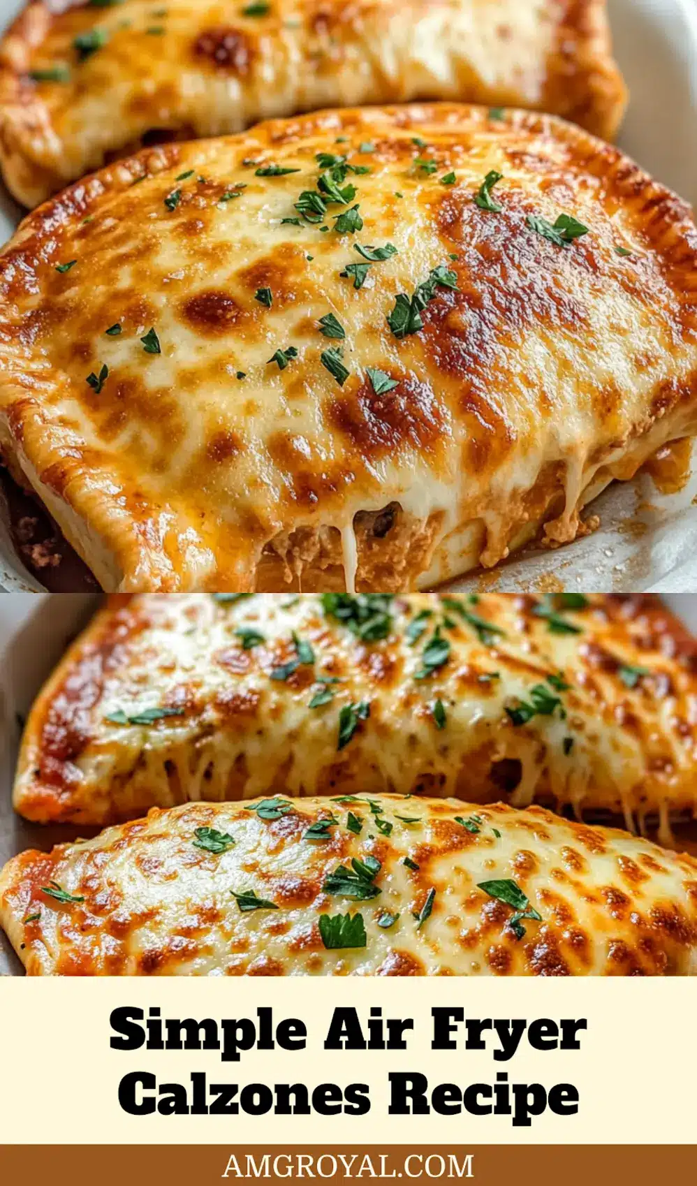 Air Fryer Calzones Made Easy with Irresistible Taste 7 Perfectly golden Air Fryer Calzones on a plate, ready for a Pinterest pin