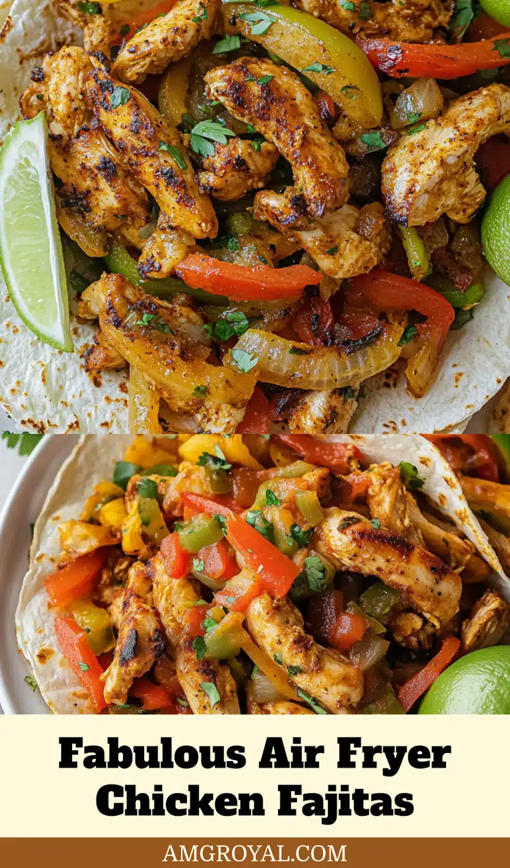 Air Fryer Chicken Fajitas Simple Delicious Recipe 7 Finished Air Fryer Chicken Fajitas, ready to serve, presented in a clean, uncluttered hero view for Pinterest