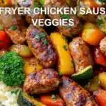 AIR FRYER CHICKEN SAUSAGE VEGGIES centered hero view, clean and uncluttered