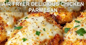 AIR FRYER DELICIOUS CHICKEN PARMESAN centered hero view, clean and uncluttered