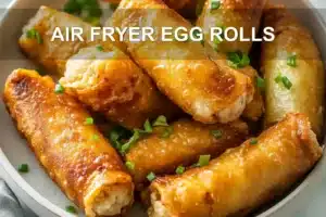 Air Fryer Egg Rolls Delicious Easy And Irresistible AIR FRYER EGG ROLLS centered hero view, clean and uncluttered
