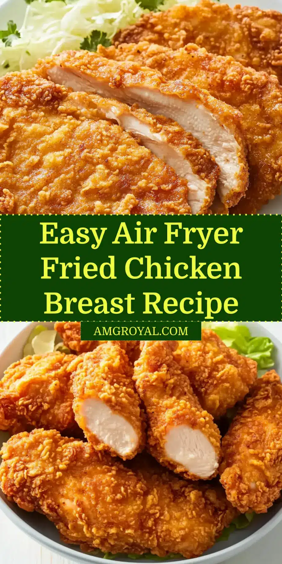 Air Fryer Fried Chicken Breast Simple and Irresistible 7 Perfectly golden-brown air fryer fried chicken breast on a plate, garnished with fresh herbs, ready to serve.