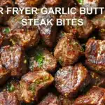 AIR FRYER GARLIC BUTTER STEAK BITES centered hero view, clean and uncluttered