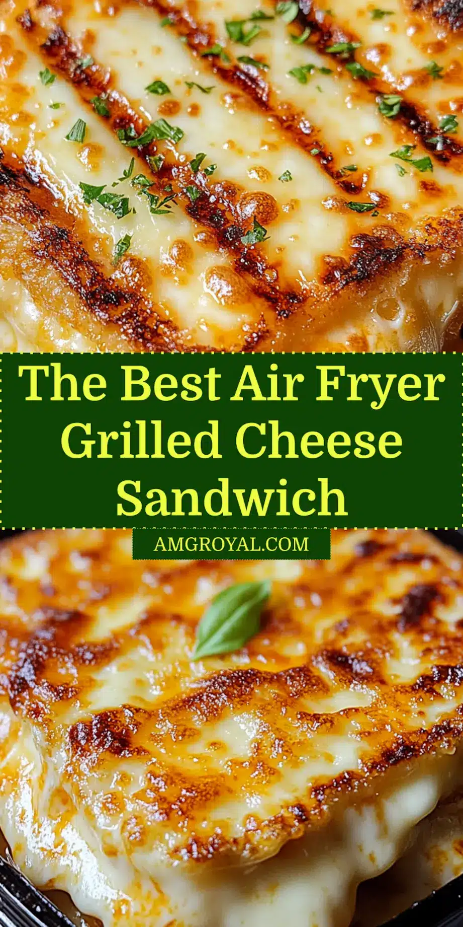 Air Fryer Grilled Cheese That is Surprisingly Delicious 7 Crispy Air Fryer Grilled Cheese, golden brown and cut in half, on a plate ready for serving or social media sharing.