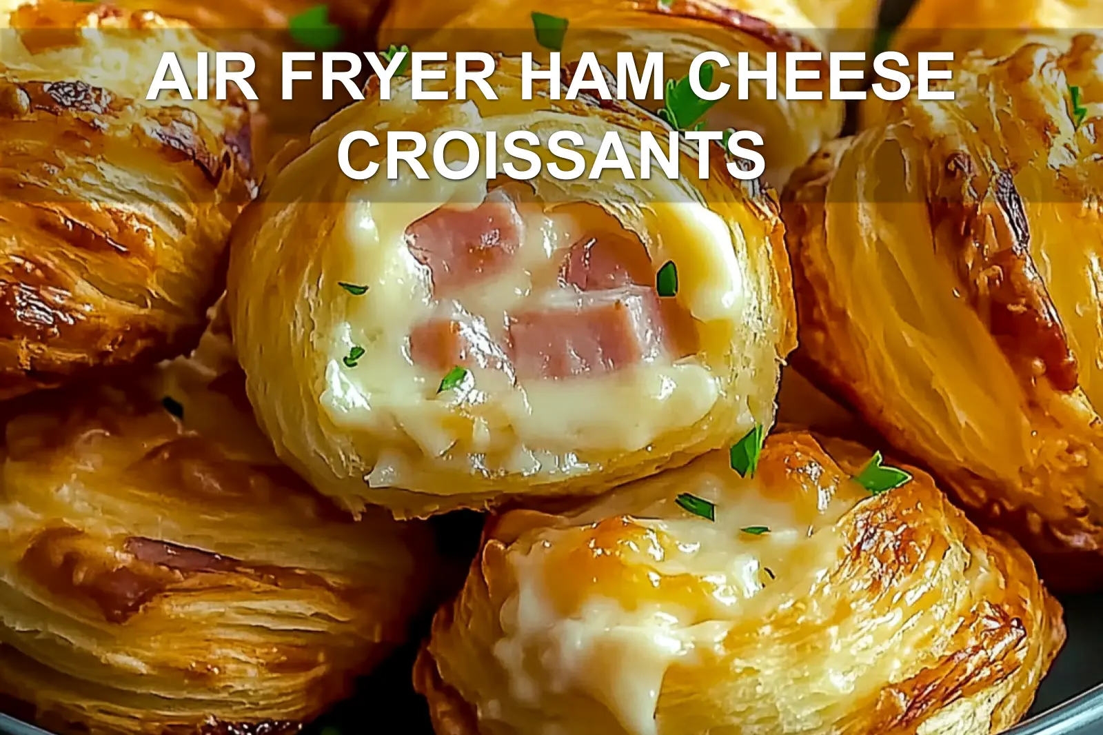 AIR FRYER HAM CHEESE CROISSANTS centered hero view, clean and uncluttered