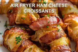 AIR FRYER HAM CHEESE CROISSANTS centered hero view, clean and uncluttered