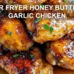 AIR FRYER HONEY BUTTER GARLIC CHICKEN centered hero view, clean and uncluttered