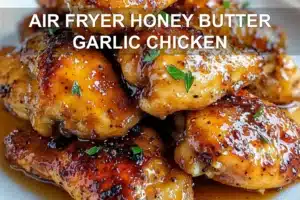 AIR FRYER HONEY BUTTER GARLIC CHICKEN centered hero view, clean and uncluttered