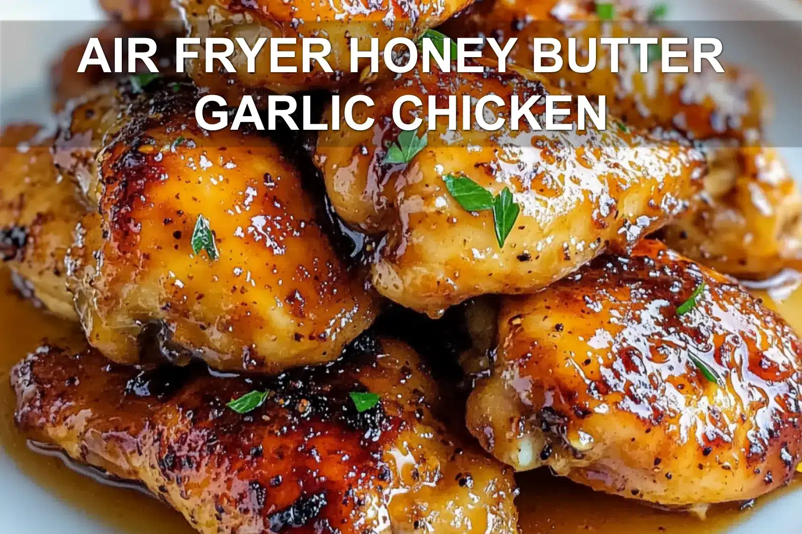 AIR FRYER HONEY BUTTER GARLIC CHICKEN centered hero view, clean and uncluttered