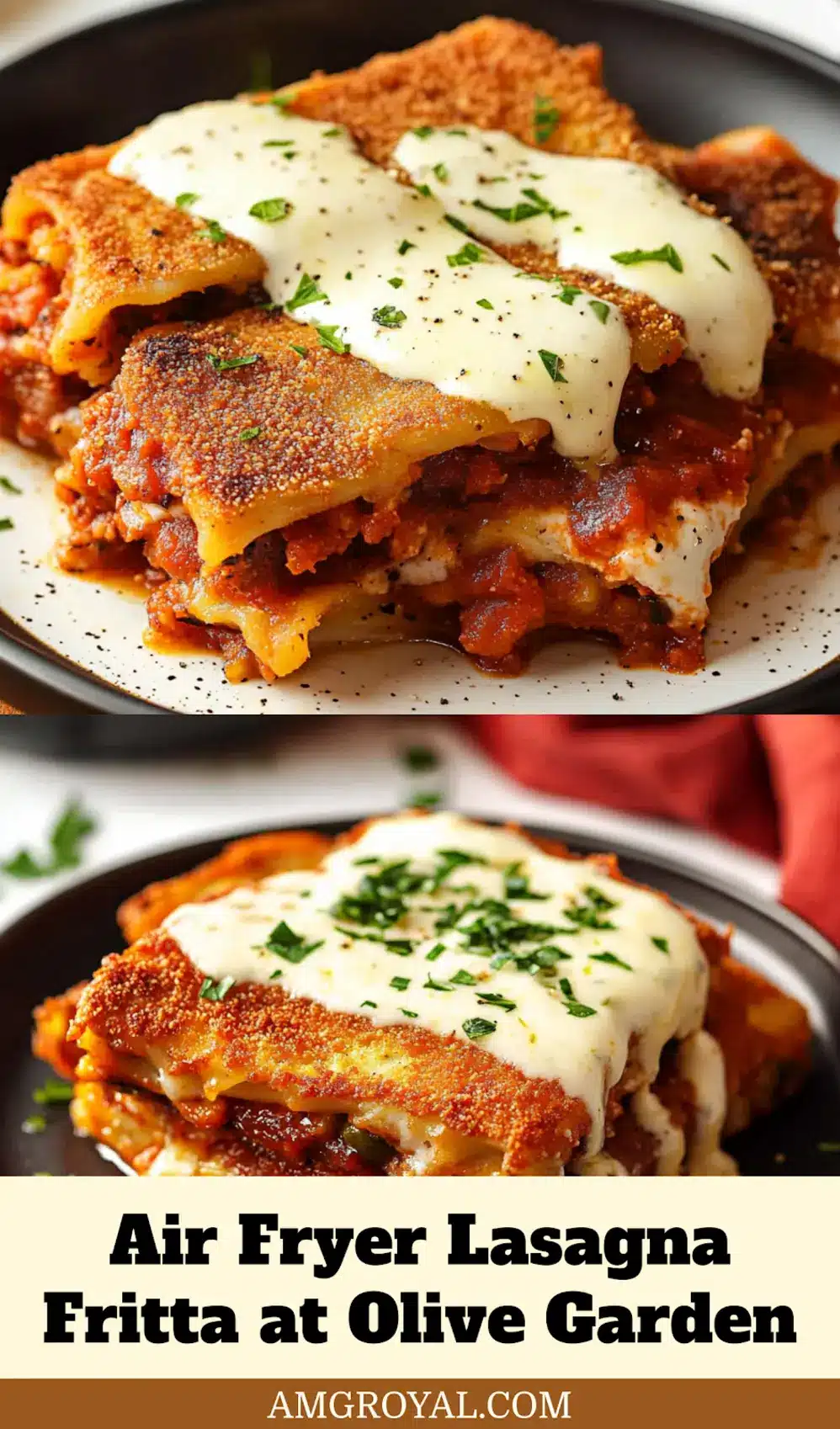 AIR FRYER LASAGNA FRITTA OLIVE GARDEN centered hero view, clean and uncluttered_pin