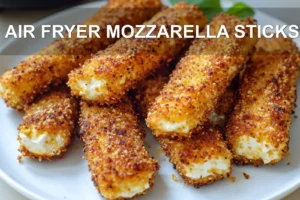 Air Fryer Mozzarella Sticks Quick and Irresistible Recipe AIR FRYER MOZZARELLA STICKS centered hero view, clean and uncluttered