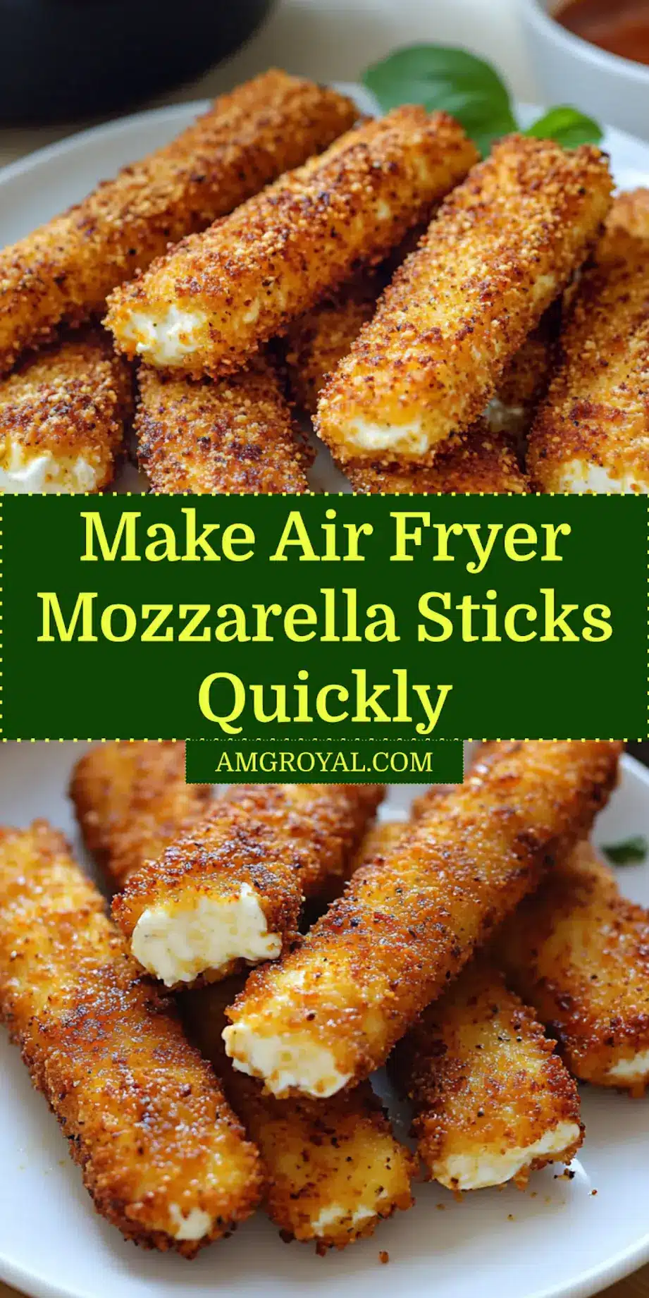 Air Fryer Mozzarella Sticks Quick and Irresistible Recipe 7 Close-up of crispy air fryer mozzarella sticks with a perfect cheese pull, ready for dipping
