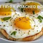 AIR FRYER POACHED EGGS centered hero view, clean and uncluttered